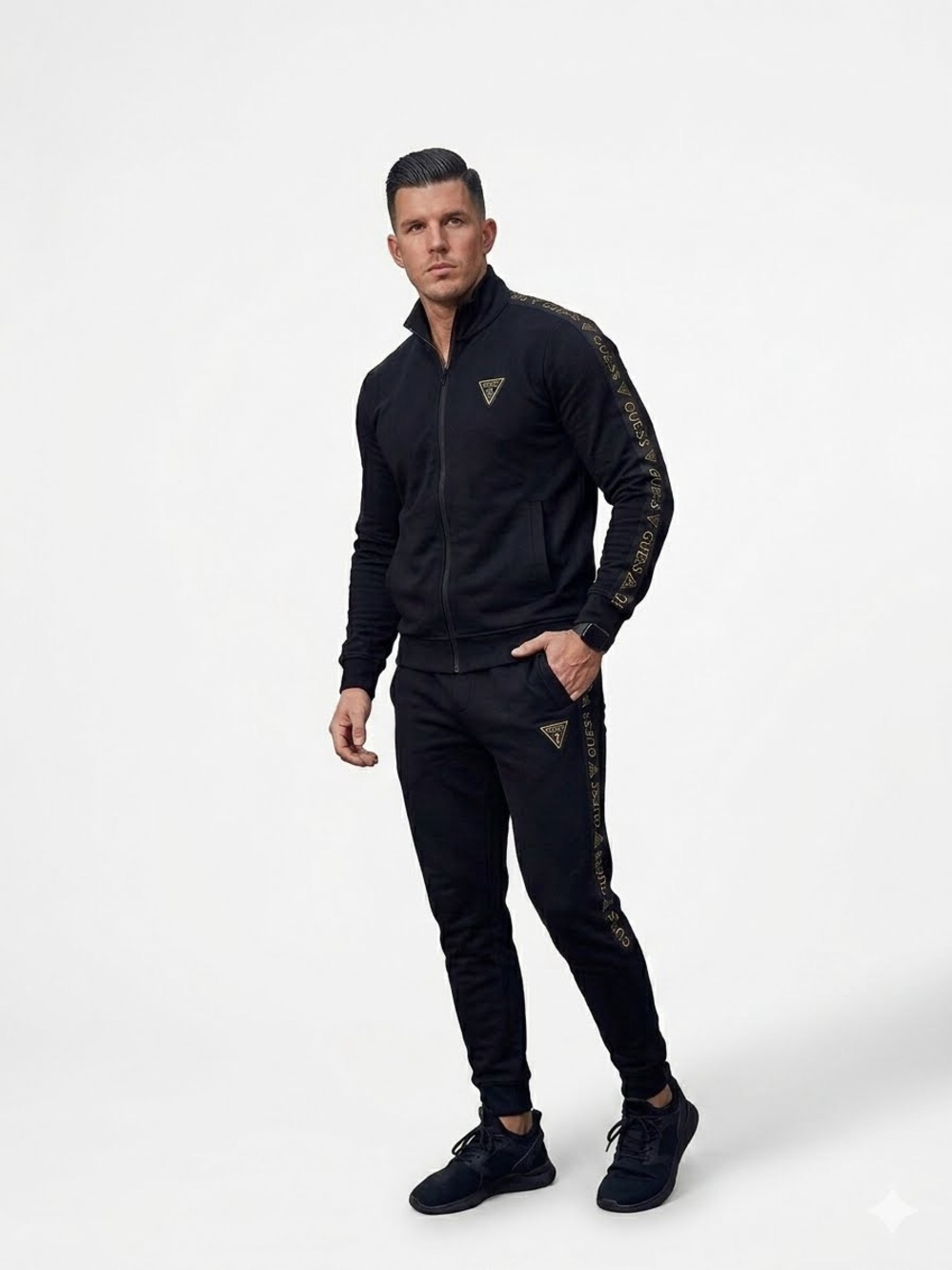 Guess Men's Black B Track Suit with Gold Logo Tape NWT